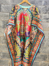 Multicolored bold print silk blend kaftan